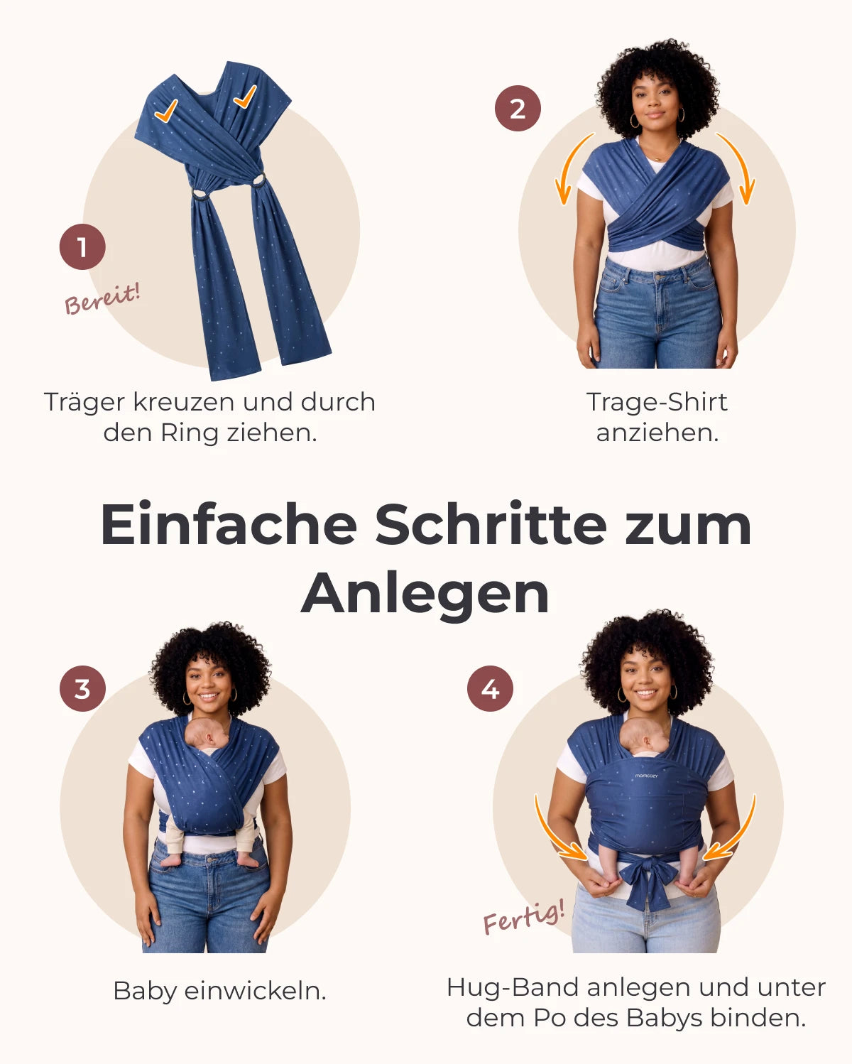 Einfach freihändig zu tragen - Babytragetuch