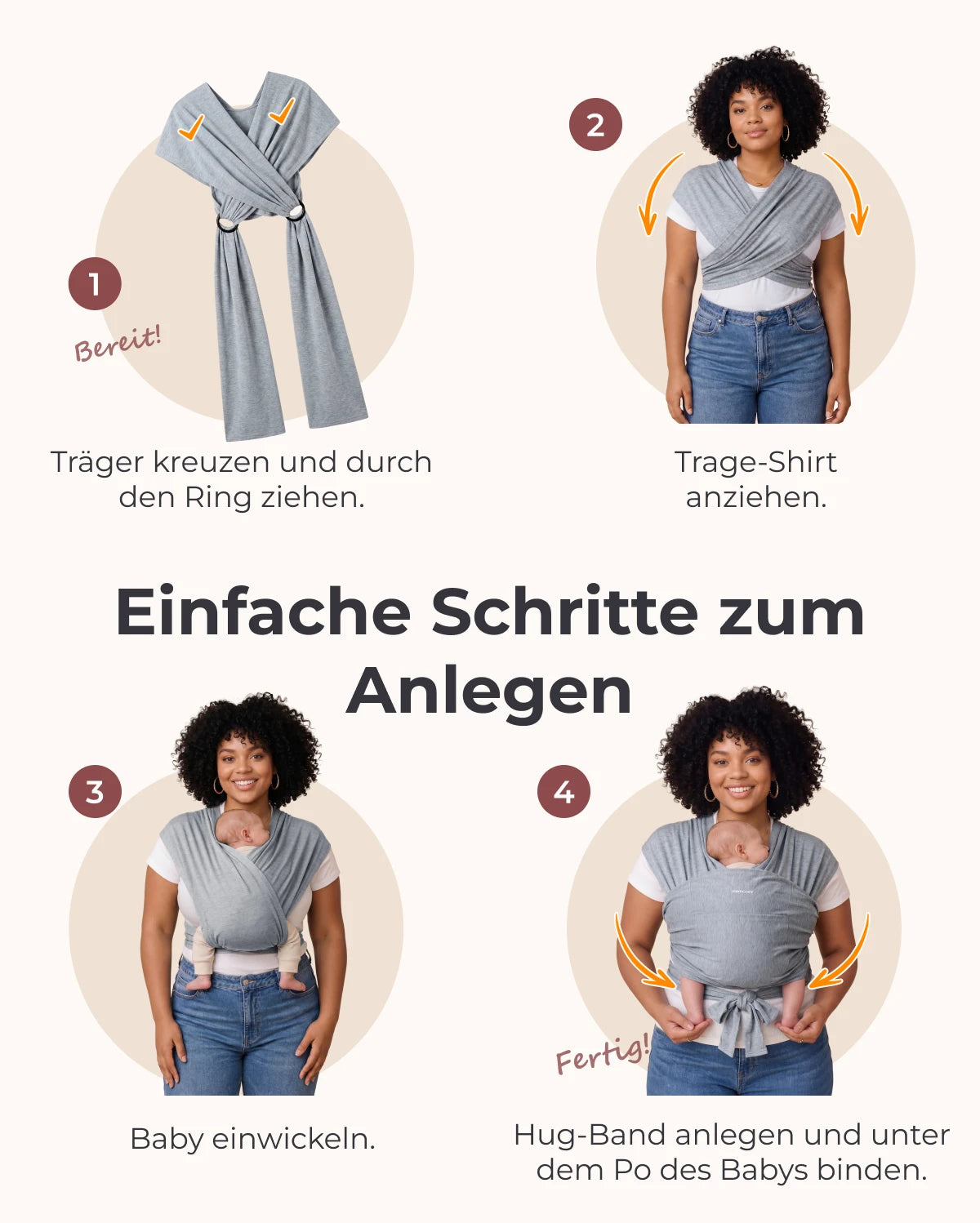 Einfach freihändig zu tragen - Babytragetuch