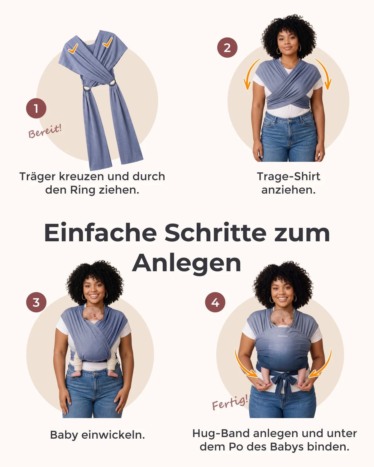 Einfach freihändig zu tragen - Babytragetuch