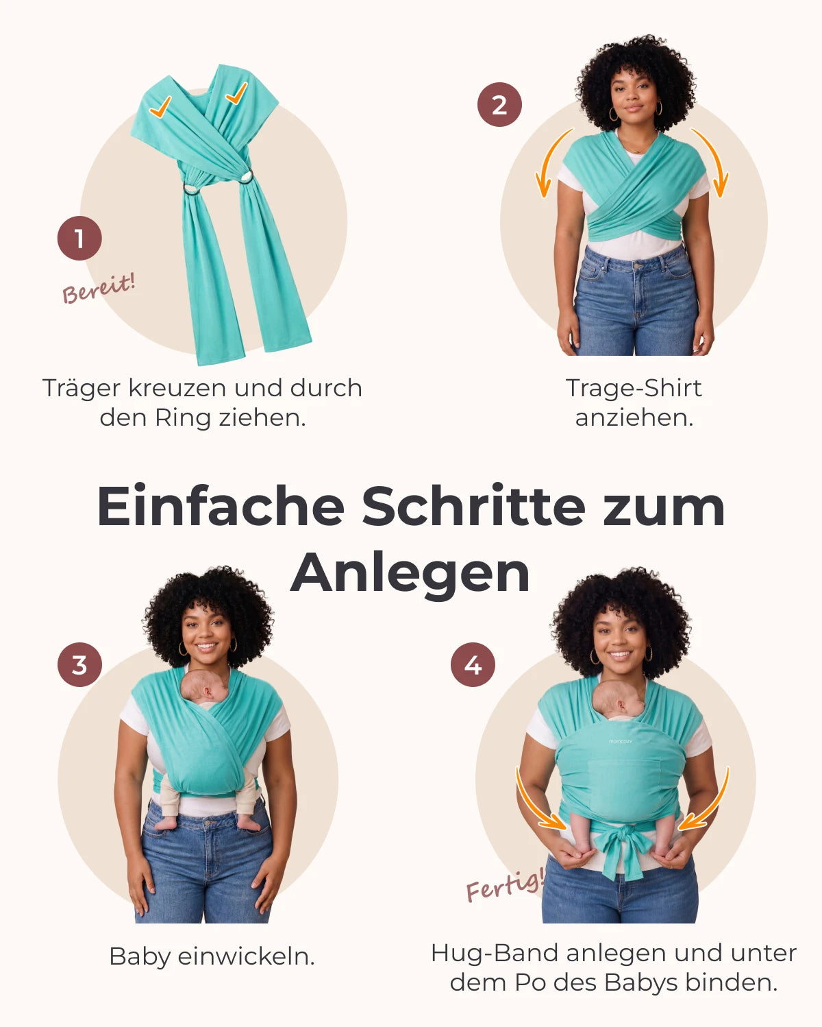 Einfach freihändig zu tragen - Babytragetuch