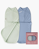 Momcozy Easy-Pucktuch im Doppelpack in Salbeigrün und Blau mit Verpackung