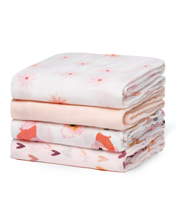 Momcozy Weichheit Swaddle Decken - Herzblume (4 Pack)