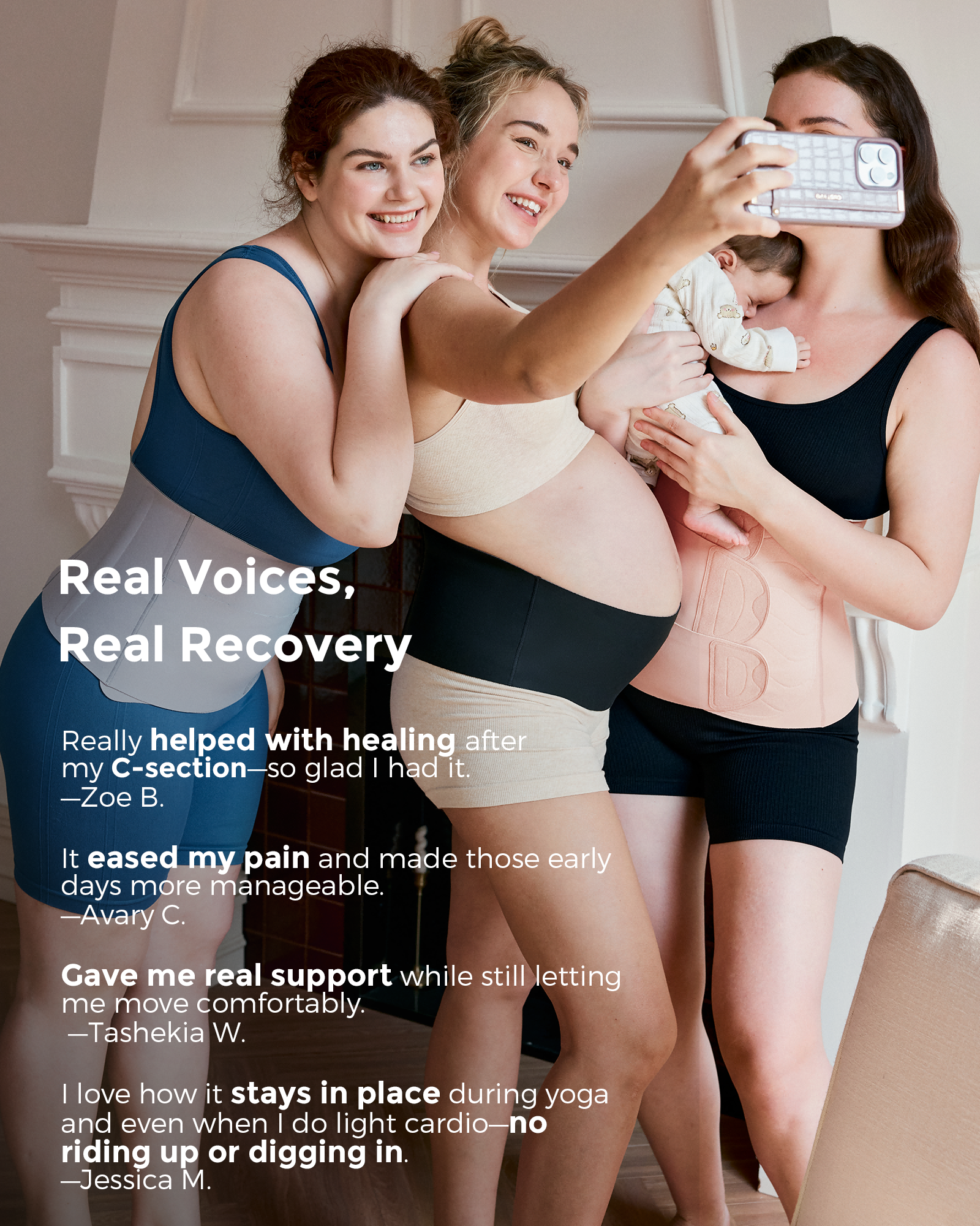 Momcozy Ergowrap postpartum belly bands, featuring real customer testimonials for postpartum support and recovery