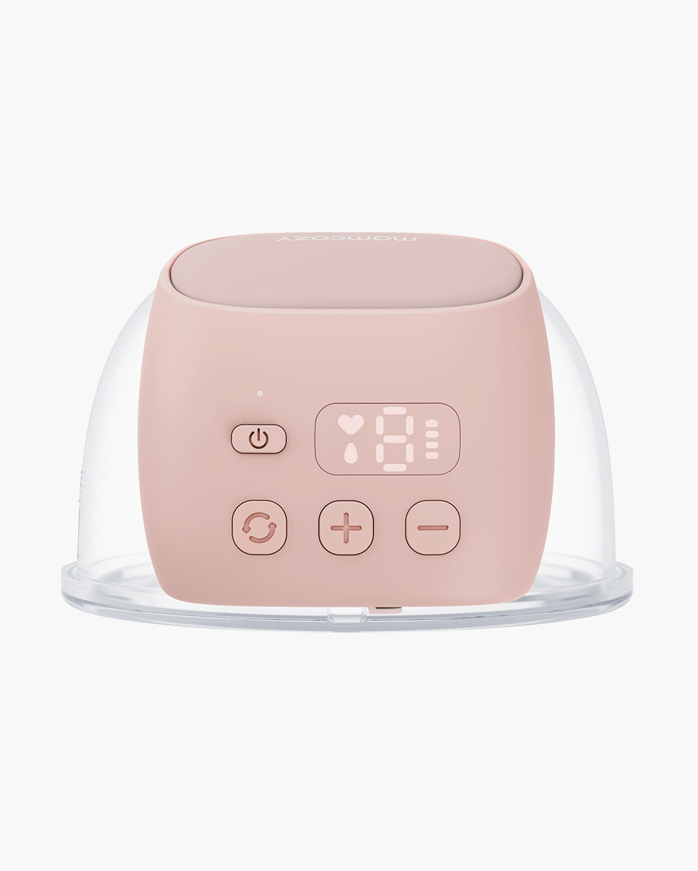 S9 Pro Wearable Breast Pump top view in soft pink with LED screen and clear milk collector.
