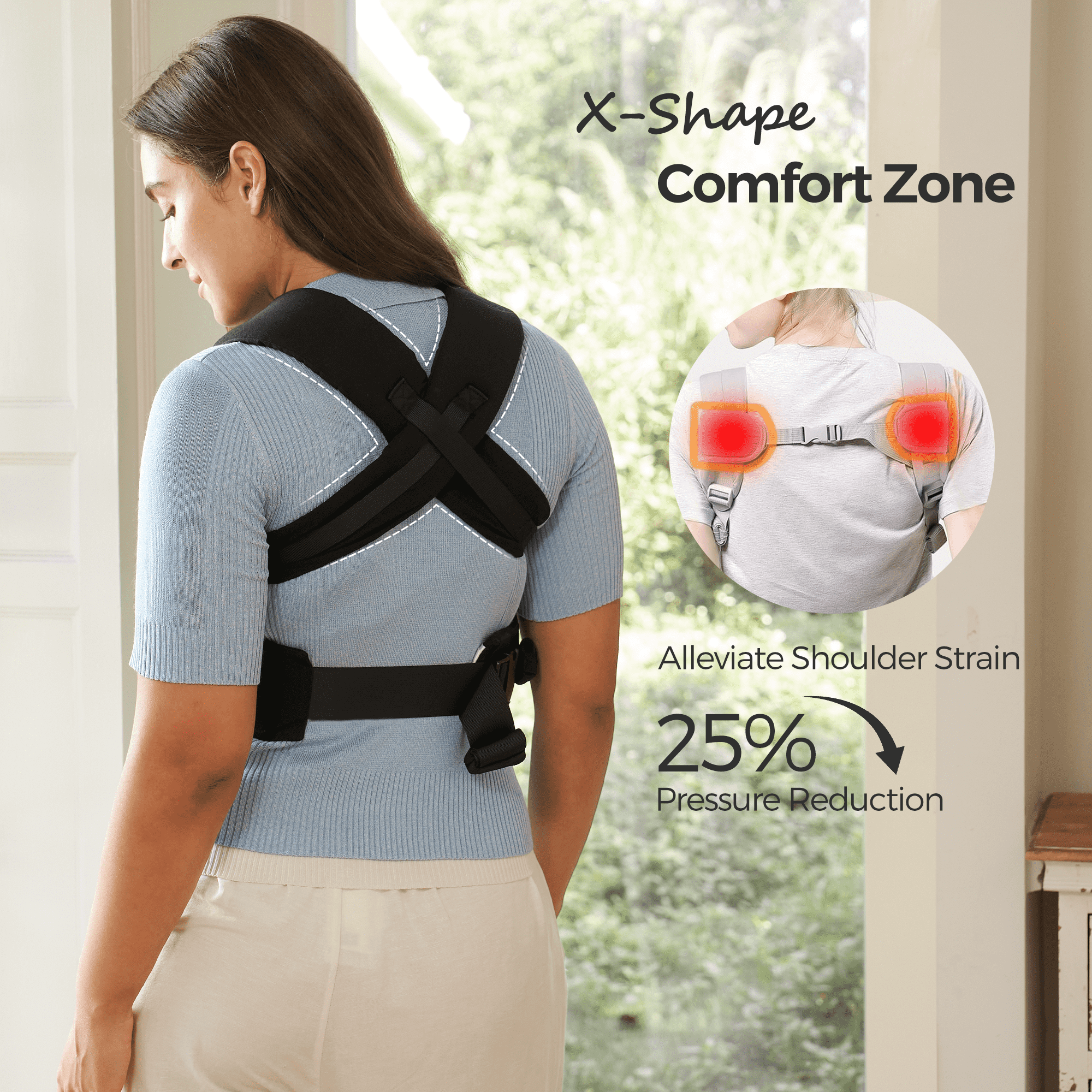 Momcozy WeeSnug Newborn Carrier, X-Shape design for comfort, alleviating shoulder strain and reducing pressure, baby carrier.