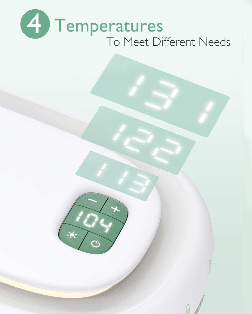 Digital display showing temperature settings for Momcozy baby wipe warmer.